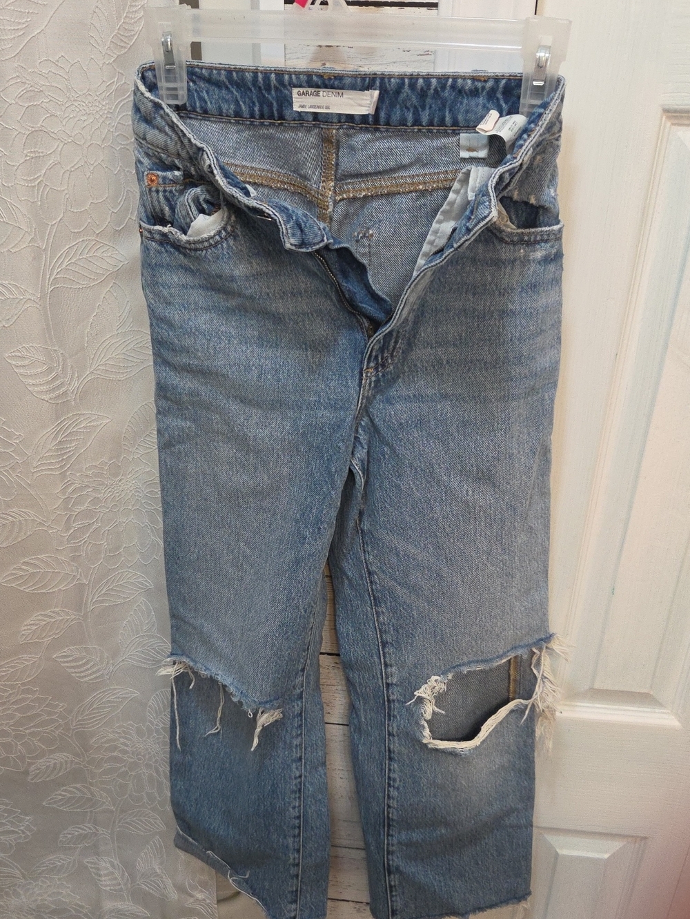 Garage Light Blue Distressed Wide Leg Jeans
